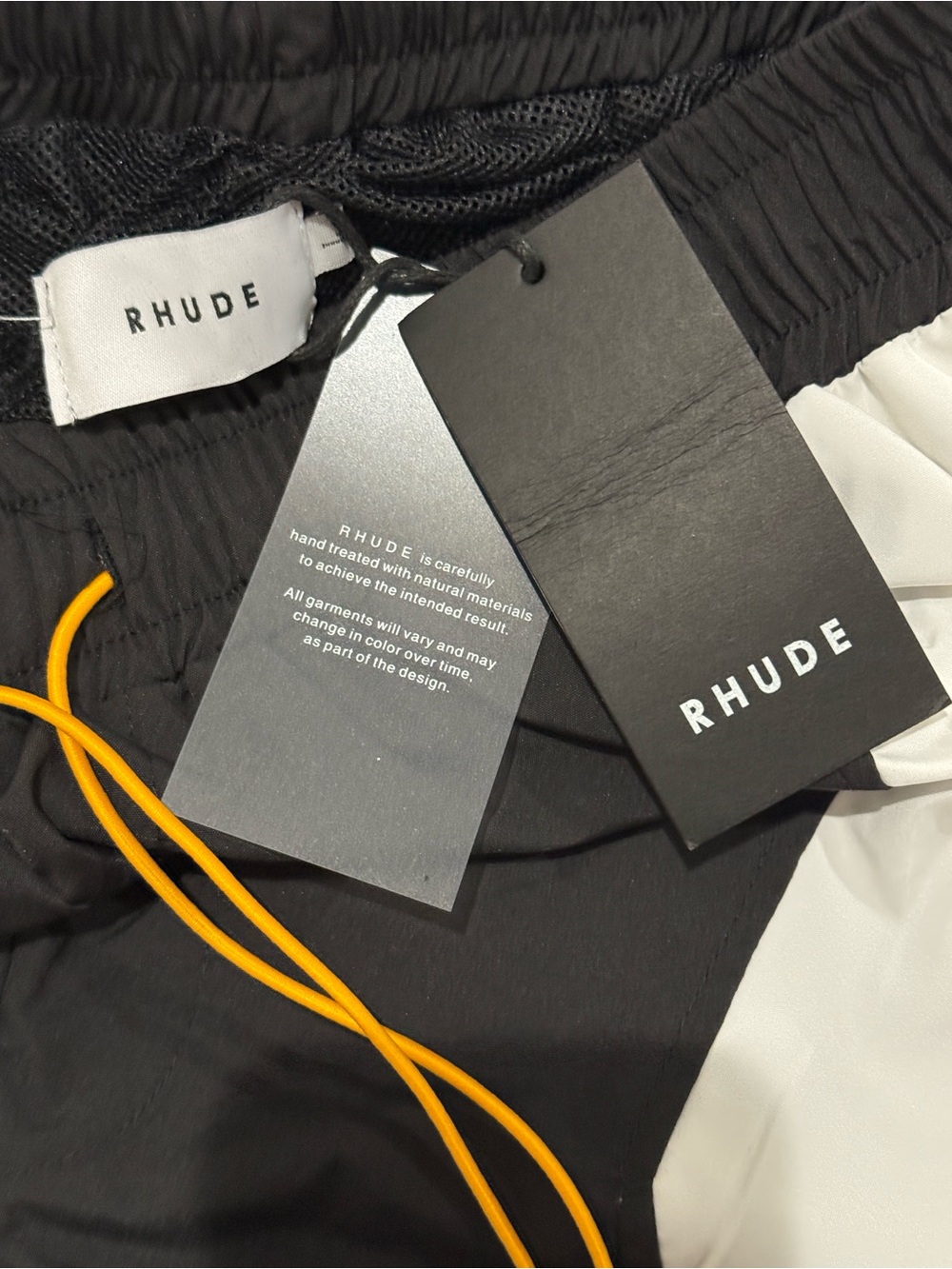 Rhude Black and White Athletic Shorts with Yellow Drawstring - Picture 5 of 7
